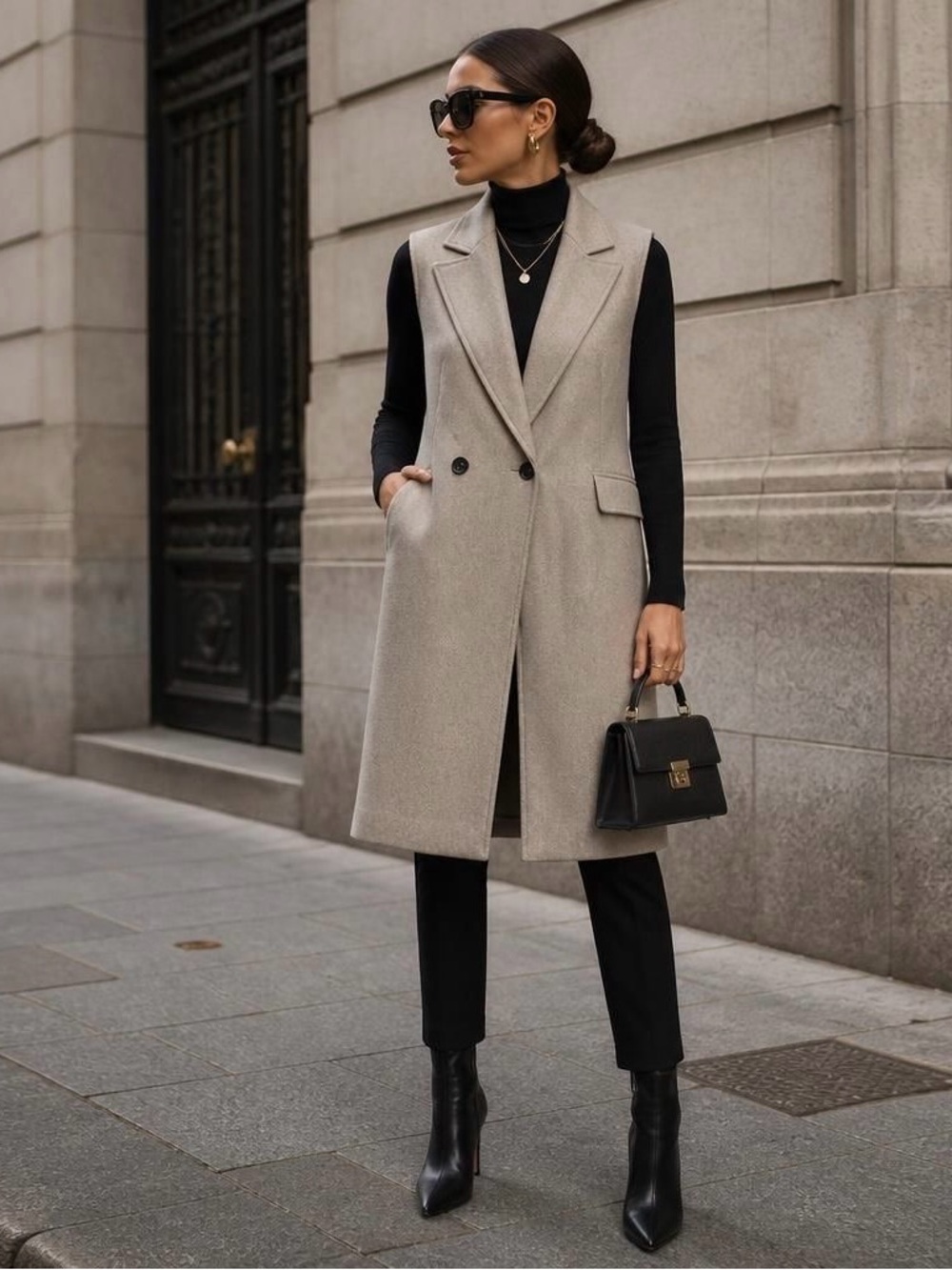 Long Double-Breasted Waistcoat Brown by Zara XS
